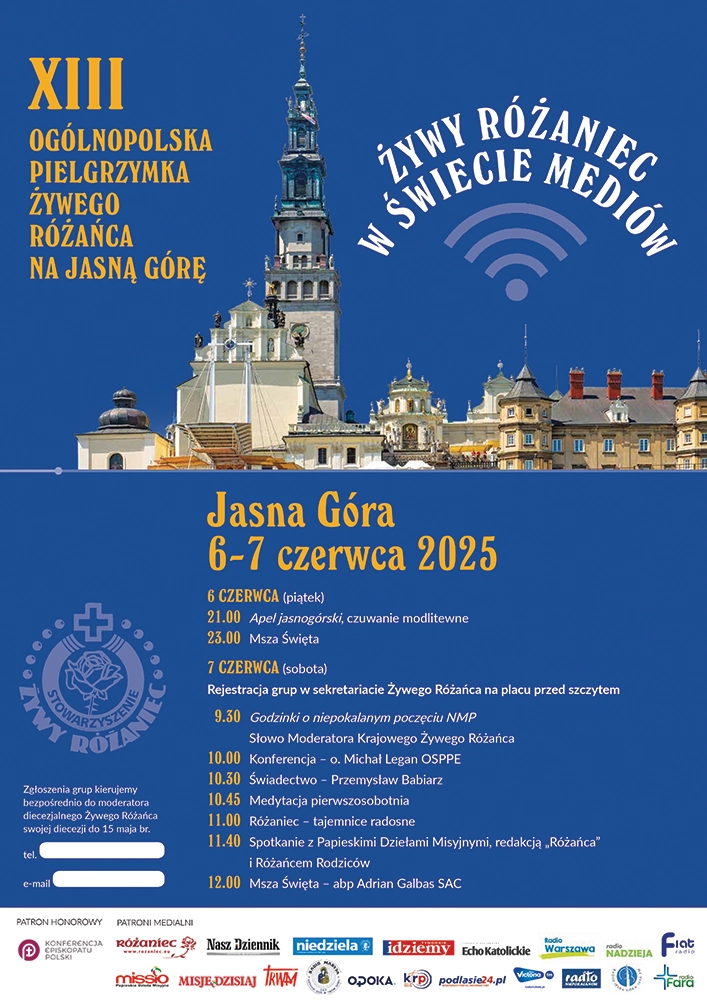 XIII Ogólnopolska Pielgrzymka Żywego Różańca na Jasną Górę - Żywy Różaniec w świecie mediów (plakat)