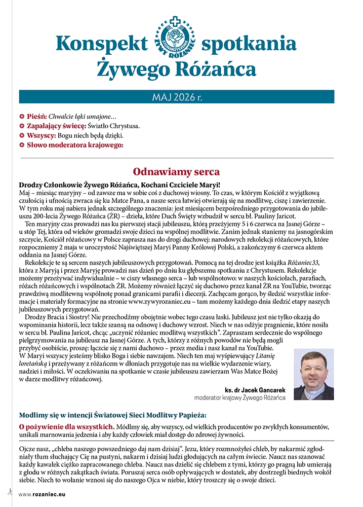 Miesięcznik Różaniec – Konspekt Spotkania Żywego Różańca Maj 2026 r.
